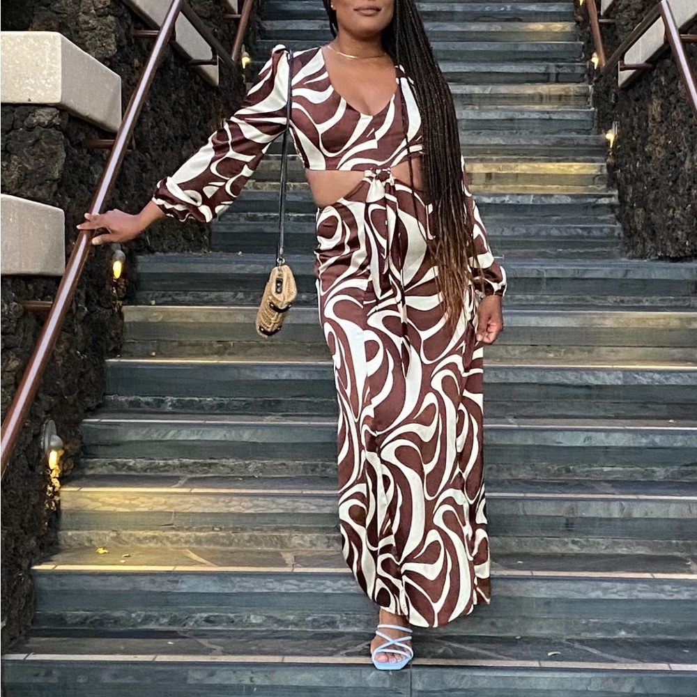 Forever 21 Brown and Cream Swirl Dress